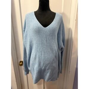 Ava + Viv Blue Ribbed Sweater in 1X